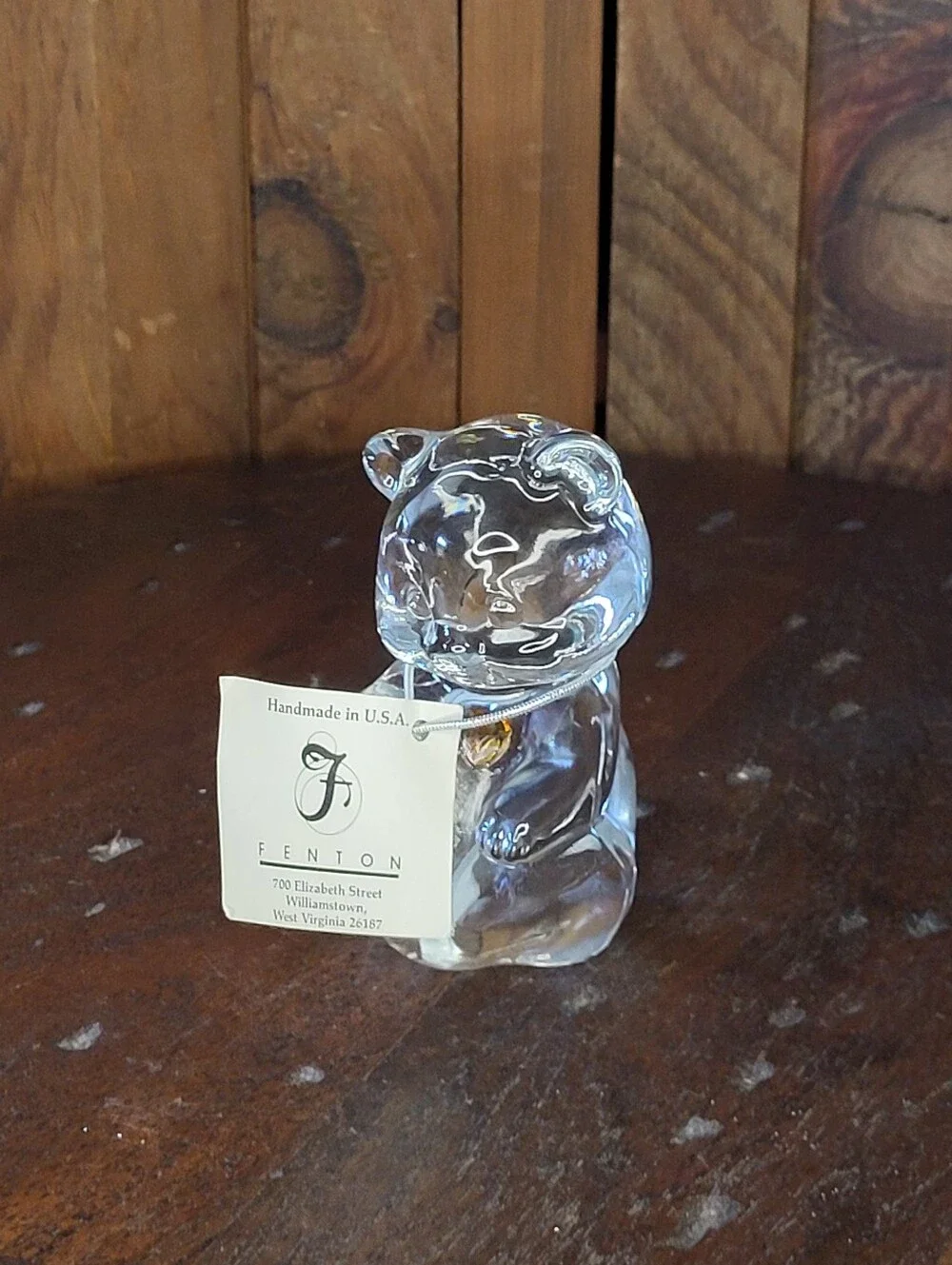 Fenton Clear Glass Bear Figurine with Tag